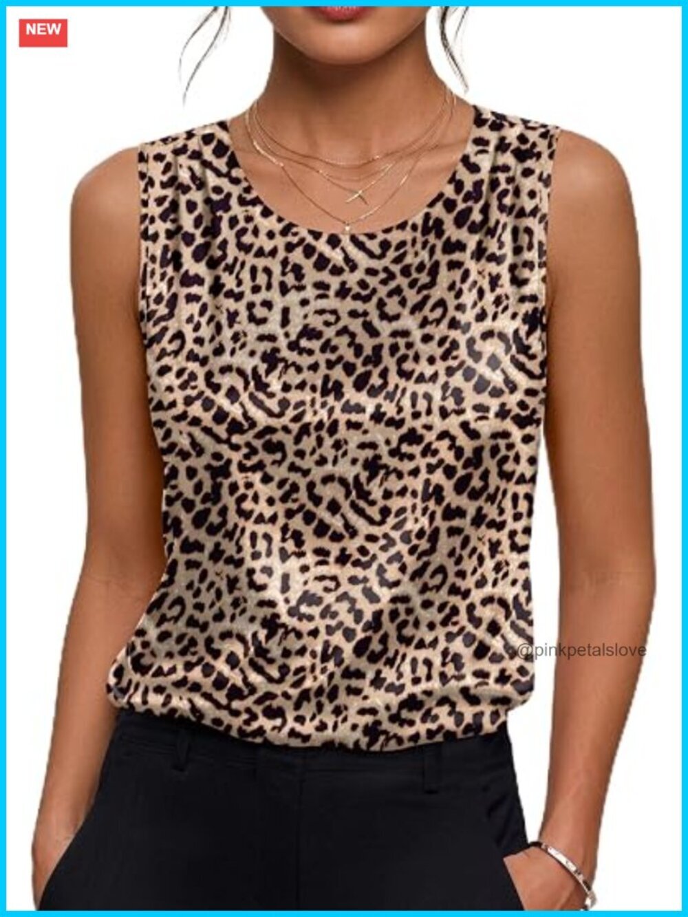 Silky Satin Pleated Shoulder Sleeveless Tank Top Business Casual Blouse
